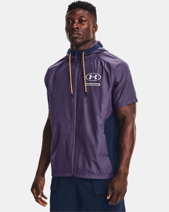 Sweat à capuche et manches courtes entièrement zippé UA Evolution Woven pour homme, Purple, pdpMainDesktop image number 0